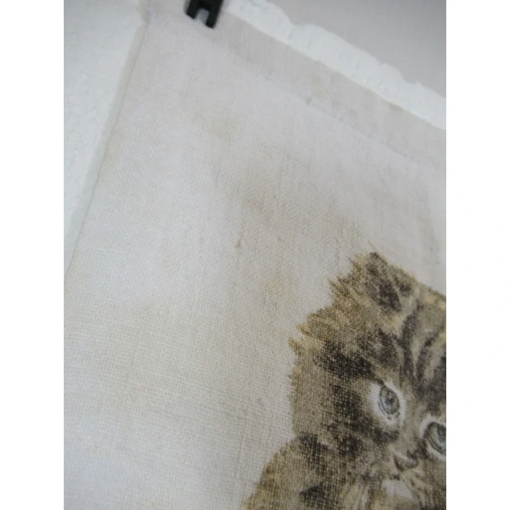 Vintage 1980 Calendar Kitten Cat Print Tea Towel